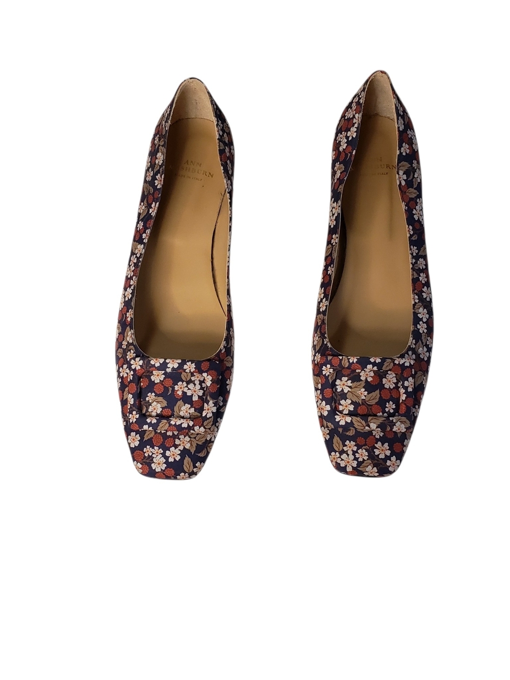 ANN MASHBURN Women's Shoes Floral Navy Square-Toe Heels Size 40